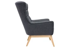 Fauteuil scandinave en tissu effet velours texturé gris foncé et bois clair BRODY
