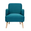 Fauteuil scandinave en tissu bleu canard et bois clair ISKO
