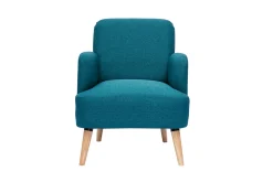 Fauteuil scandinave en tissu bleu canard et bois clair ISKO