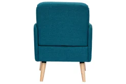 Fauteuil scandinave en tissu bleu canard et bois clair ISKO