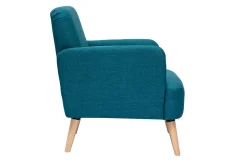 Fauteuil scandinave en tissu bleu canard et bois clair ISKO