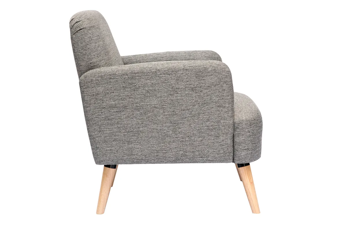 Fauteuil scandinave en tissu gris clair et bois clair ISKO