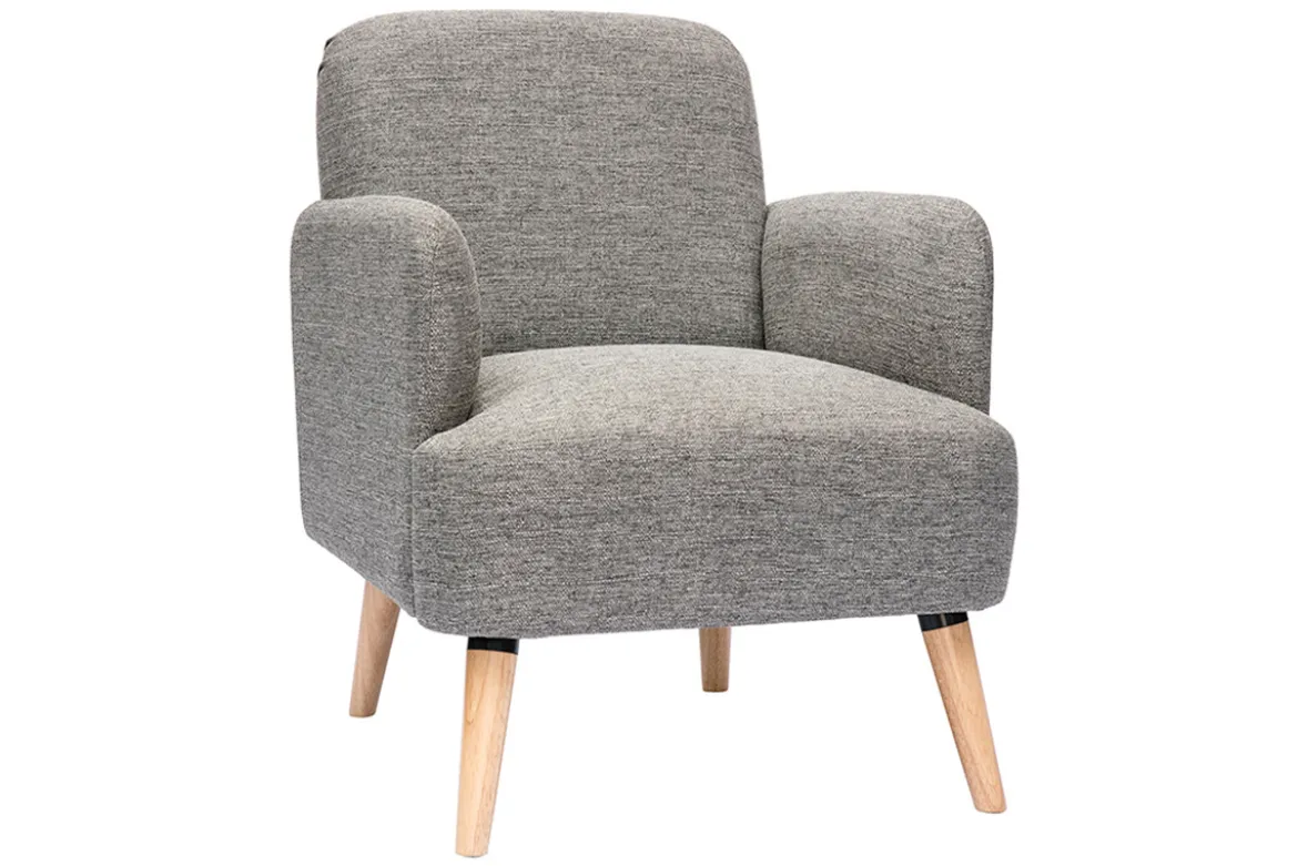 Fauteuil scandinave en tissu gris clair et bois clair ISKO