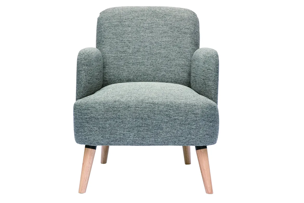 Fauteuil scandinave en tissu gris clair et bois clair ISKO