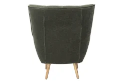 Fauteuil scandinave en tissu effet velours vert kaki et bois clair AVERY