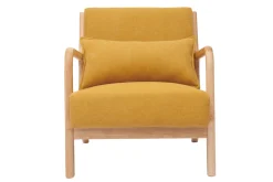 Fauteuil scandinave en tissu effet velours jaune moutarde et bois clair massif DERRY