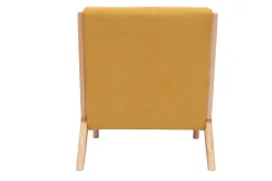 Fauteuil scandinave en tissu effet velours jaune moutarde et bois clair massif DERRY