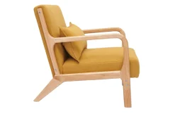Fauteuil scandinave en tissu effet velours jaune moutarde et bois clair massif DERRY