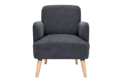 Fauteuil scandinave en tissu effet velours texturé gris foncé et bois clair ISKO