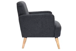 Fauteuil scandinave en tissu effet velours texturé gris foncé et bois clair ISKO