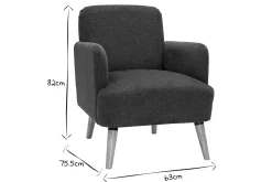Fauteuil scandinave en tissu effet velours texturé gris foncé et bois clair ISKO