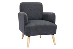 Fauteuil scandinave en tissu effet velours texturé gris foncé et bois clair ISKO
