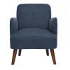 Fauteuil scandinave en tissu effet velours texturé bleu foncé et bois foncé ISKO