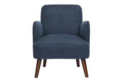 Fauteuil scandinave en tissu effet velours texturé bleu foncé et bois foncé ISKO
