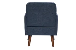 Fauteuil scandinave en tissu effet velours texturé bleu foncé et bois foncé ISKO