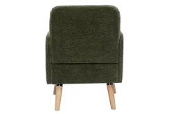 Fauteuil scandinave en tissu effet velours vert kaki et bois clair ISKO