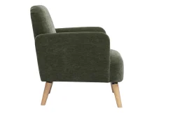 Fauteuil scandinave en tissu effet velours vert kaki et bois clair ISKO