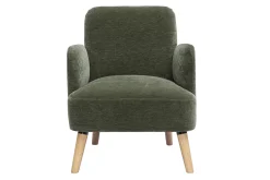 Fauteuil scandinave en tissu effet velours vert kaki et bois clair ISKO