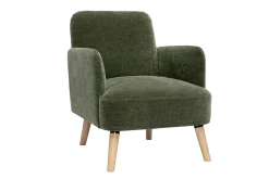 Fauteuil scandinave en tissu effet velours vert kaki et bois clair ISKO