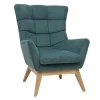 Fauteuil scandinave en tissu chenille bleu canard et bois clair BRODY