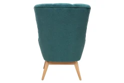 Fauteuil scandinave en tissu chenille bleu canard et bois clair BRODY