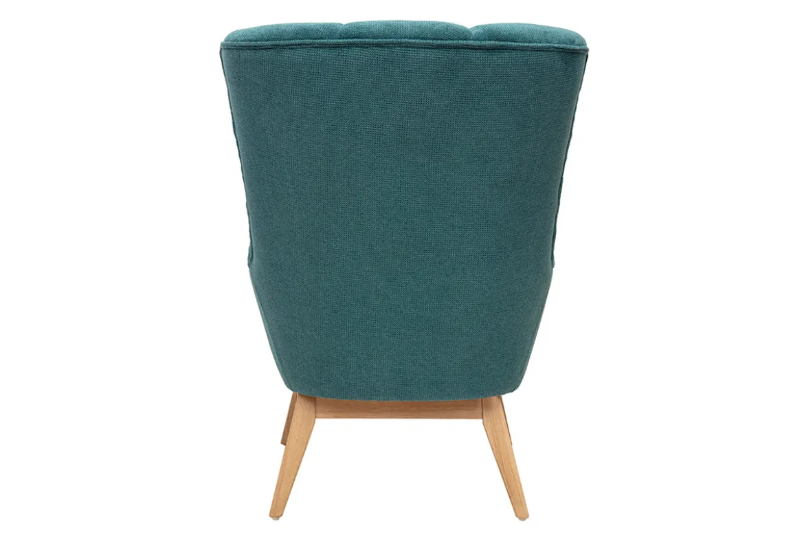Fauteuil scandinave en tissu chenille bleu canard et bois clair BRODY