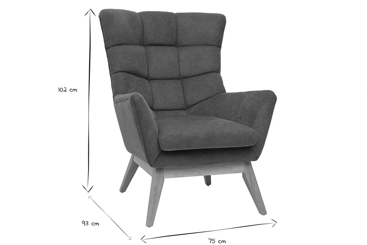 Fauteuil scandinave en tissu chenille bleu canard et bois clair BRODY