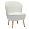 Fauteuil scandinave en tissu effet laine bouclée blanc et bois clair AMANITA