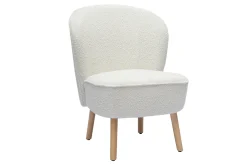 Fauteuil scandinave en tissu effet laine bouclée blanc et bois clair AMANITA