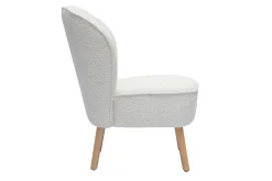 Fauteuil scandinave en tissu effet laine bouclée blanc et bois clair AMANITA