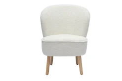 Fauteuil scandinave en tissu effet laine bouclée blanc et bois clair AMANITA