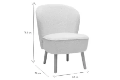 Fauteuil scandinave en tissu effet laine bouclée blanc et bois clair AMANITA