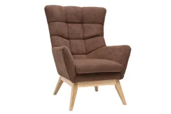 Fauteuil scandinave en tissu chenille terre brûlée et bois clair BRODY
