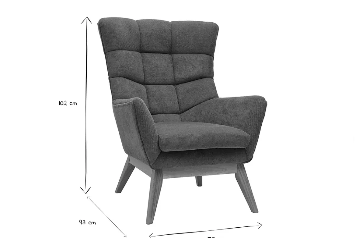 Fauteuil scandinave en tissu chenille terre brûlée et bois clair BRODY