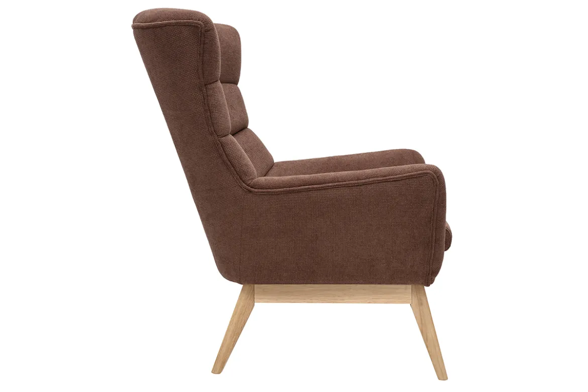 Fauteuil scandinave en tissu chenille terre brûlée et bois clair BRODY
