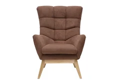 Fauteuil scandinave en tissu chenille terre brûlée et bois clair BRODY
