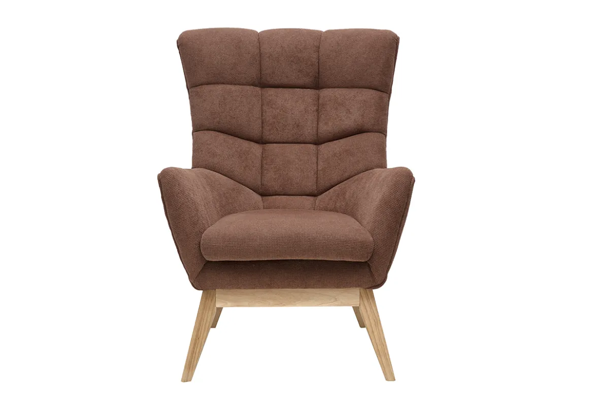 Fauteuil scandinave en tissu chenille terre brûlée et bois clair BRODY