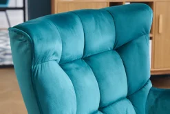 Fauteuil scandinave en tissu velours bleu pétrole et bois clair AVERY