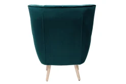 Fauteuil scandinave en tissu velours bleu pétrole et bois clair AVERY