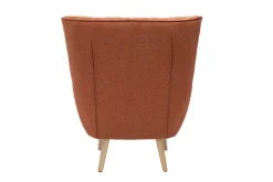 Fauteuil scandinave en tissu effet velours texturé terre brûlée et bois clair AVERY
