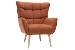 Fauteuil scandinave en tissu effet velours texturé terre brûlée et bois clair AVERY