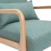 Fauteuil scandinave en tissu vert de gris et bois clair massif DERRY