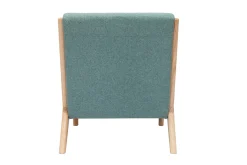 Fauteuil scandinave en tissu vert de gris et bois clair massif DERRY