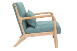 Fauteuil scandinave en tissu vert de gris et bois clair massif DERRY