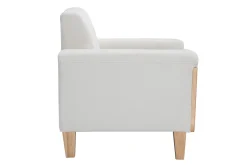 Fauteuil scandinave en tissu effet velours blanc cassé et bois clair FJORD