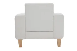 Fauteuil scandinave en tissu effet velours blanc cassé et bois clair FJORD