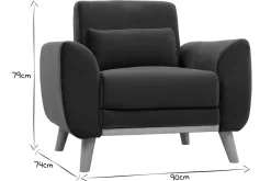 Fauteuil scandinave en tissu velours bleu pétrole et bois clair EKTOR