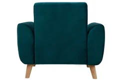 Fauteuil scandinave en tissu velours bleu pétrole et bois clair EKTOR
