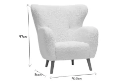 Fauteuil scandinave en tissu effet peau de mouton blanc et bois clair KORO