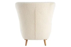 Fauteuil scandinave en tissu effet peau de mouton blanc et bois clair KORO